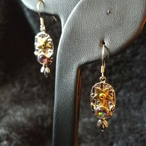 NEW Mystic Topaz Crystal Silver Earrings with Star & Leaf Accent